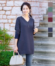 Tiaclasse L 【洗える】幅広く活躍が期待できるVネックリブニットチュニック