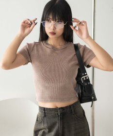 WEGO ヴィンテージウォッシュワンポイントリブT