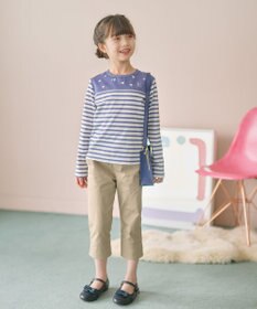 組曲 KIDS 【150-160㎝】フラワー刺繍ボーダー Tシャツ