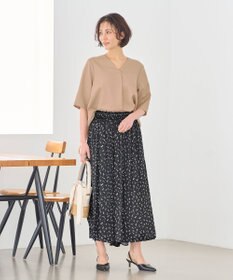 自由区 L 【ウエストゴム・長さ調整可・洗える】ビンテージサテンプリント柄 ガウチョパンツ