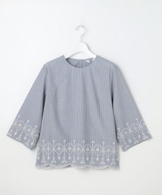 J.PRESS LADIES S ストライプ×エンブロイダリー クルーネック ブラウス