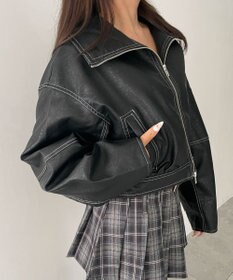 WEGO 配色ステッチWZIPショートブルゾン