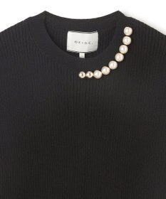 BEIGE， 【洗える・美人百花 4月号掲載】VINCA / パール付き半袖コットンリブニット