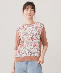 自由区 L 【アンサンブル対応・洗える】マラケシュフラワープリント半袖 ニットプルオーバー