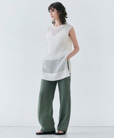 BEIGE， 【洗える】ALOE / コットンメッシュオーガンジーノースリーブニット