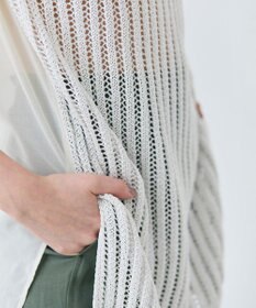 BEIGE， 【洗える】ALOE / コットンメッシュオーガンジーノースリーブニット