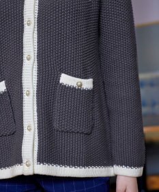 Tiaclasse 【洗える】ミドル丈配色ノーカラーニットジャケット