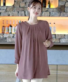 Tiaclasse L 【新色追加・洗える】裏起毛ジョーゼット胸元タックチュニックブラウス