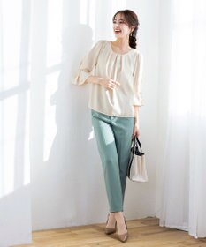 Tiaclasse 【洗える】リボン付きタックフレア袖ブラウス