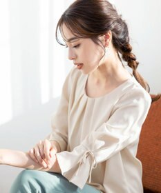 Tiaclasse 【洗える】リボン付きタックフレア袖ブラウス