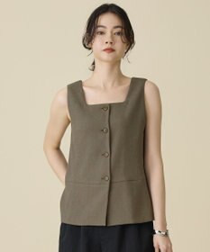 自由区 【セットアップ対応】リネンライクシンセティックノースリーブ ブラウス カーキ