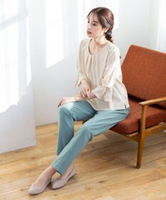 Tiaclasse 【洗える】リボン付きタックフレア袖ブラウス