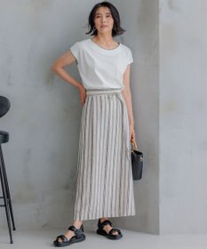 23区 【洗える】リネンストライプ Aライン スカート