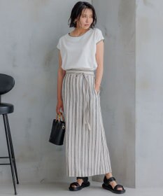 23区 【洗える】リネンストライプ Aライン スカート