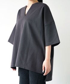 WHITE MAILS PAPER DOUBLE JERSEY KEY NECK T-シャツ