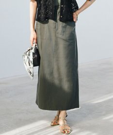 23区 スラブツイルストレッチ Iライン スカート カーキ系