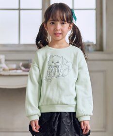 ANY KIDS アニマル刺繍 裏シャギー トレーナー ミント×ネコ