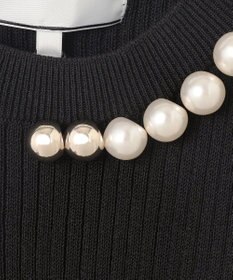 BEIGE， 【洗える・美人百花 4月号掲載】VINCA / パール付き半袖コットンリブニット