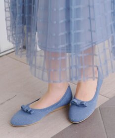 Tiaclasse 【安田美沙子さん着用/小倉優子さん着用・洗える/撥水】プチリボンニットフラットパンプス