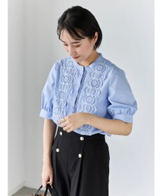 Te chichi ピンタック&レース5分袖ブラウス
