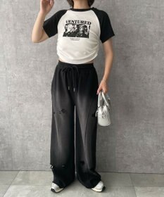 WEGO 【ウエストゴム】ヴィンテージウォッシュスウェットワイドパンツ