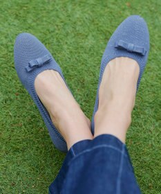 Tiaclasse 【安田美沙子さん着用/小倉優子さん着用・洗える/撥水】プチリボンニットフラットパンプス