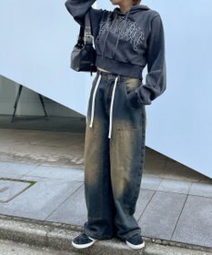 WEGO グラフィックアシッドウォッシュショートプルパーカー