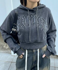 WEGO グラフィックアシッドウォッシュショートプルパーカー