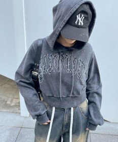 WEGO グラフィックアシッドウォッシュショートプルパーカー