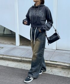 WEGO グラフィックアシッドウォッシュショートプルパーカー