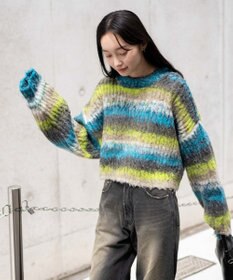 WEGO マルチボーダーブラッシュニットショートプルオーバー