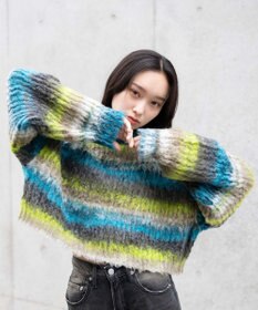 WEGO マルチボーダーブラッシュニットショートプルオーバー