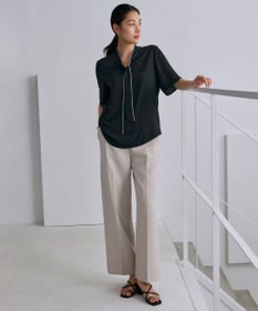 ICB L 【人気のため新色追加・接触冷感・UVケア・洗える】BackSatinAmunzen 5分袖配色ボウタイブラウス