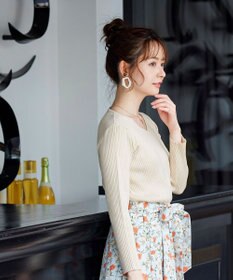 Tiaclasse 【洗える】異素材を組み合わせた花柄リブニットコンビワンピース