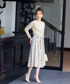 Tiaclasse 【洗える】異素材を組み合わせた花柄リブニットコンビワンピース