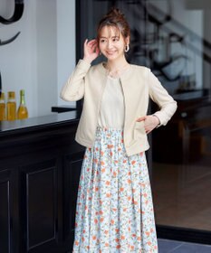 Tiaclasse 【洗える】異素材を組み合わせた花柄リブニットコンビワンピース