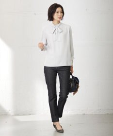 J.PRESS LADIES L 【洗える】ヌーディスバックサテン ボウタイ ブラウス