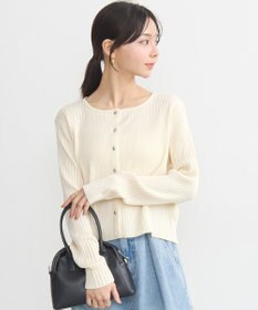 earth music&ecology シルバープチ釦リブニットカーディガン