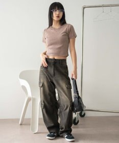 WEGO ヴィンテージウォッシュワンポイントリブT