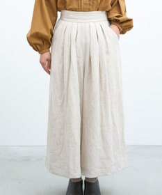 muuc 〈高品質ベルギーリネン100%〉ウエストゴムあり タックデザインワイドパンツ