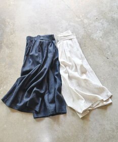 muuc 〈高品質ベルギーリネン100%〉ウエストゴムあり タックデザインワイドパンツ