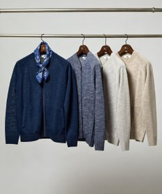 JOSEPH ABBOUD 【キングサイズ・イタリア糸使用/清涼感/軽い/洗える/サスティナブル】スラブギマ ニット  ジップ ブルゾン