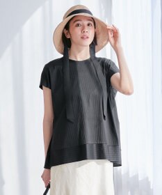 自由区 【XSサイズ～/洗える】ストレッチシャーティング フレンチスリーブブラウス