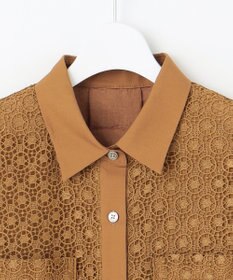 自由区 【ドラマ「明日はもっと いい日になる」着用】【洗える】ジオメトリックフラワーレースクロップド丈シャツ ブラウス