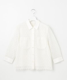 自由区 【ドラマ「明日はもっと いい日になる」着用】【洗える】ジオメトリックフラワーレースクロップド丈シャツ ブラウス