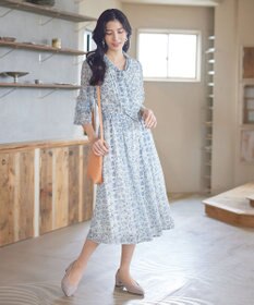 Tiaclasse 【洗える】プリントボウタイ柄ワンピース