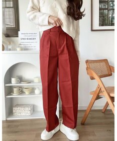 WEGO 【手洗い可】ハイウエストセンタープレスワイドパンツ