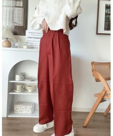 WEGO 【手洗い可】ハイウエストセンタープレスワイドパンツ