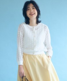 組曲 【前後着用可】コットンフラワーレーシー カーディガン ホワイト系