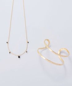 Phoebe <オンワード限定セット>カラージェムステーションワンポイントネックレス×2ラインテクスチャーワイドカフバングル